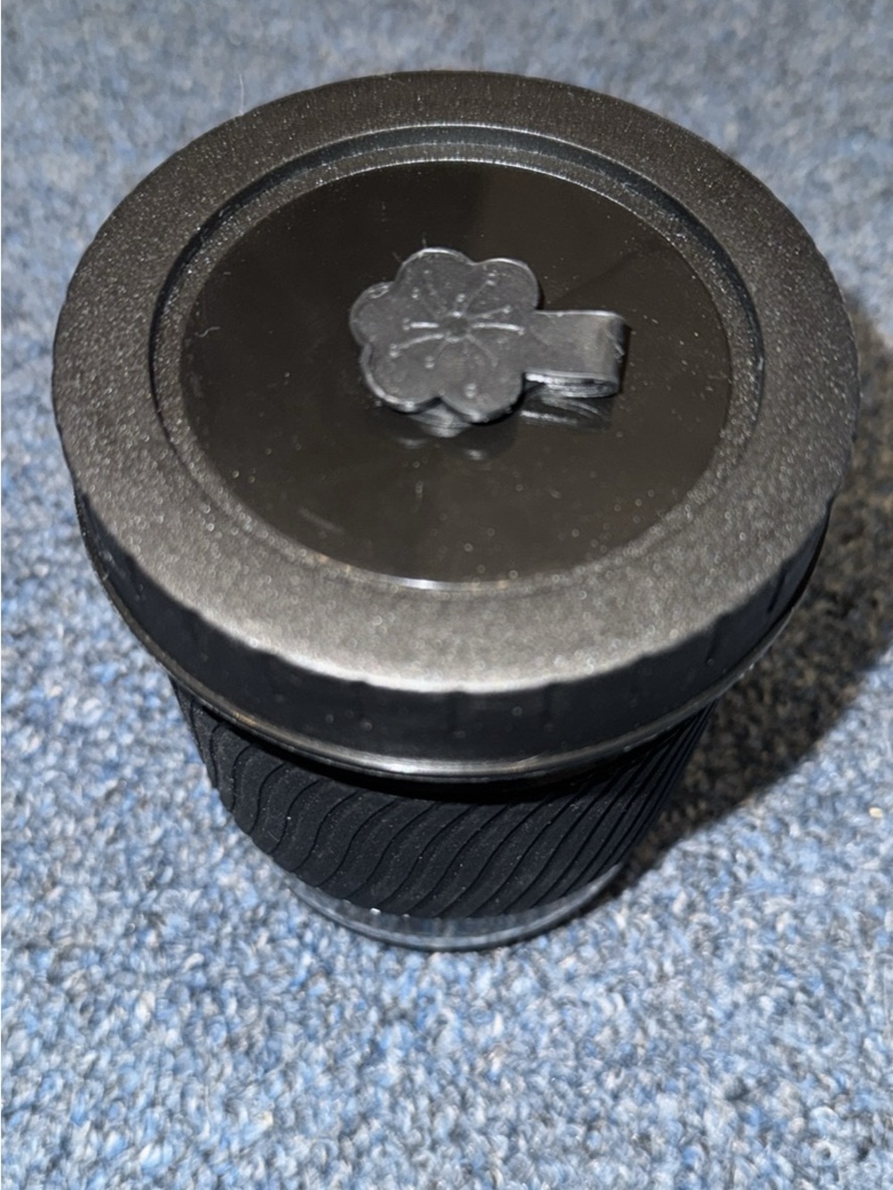 Black Silicone Grip Travel Cup with Decorative Lid Accent